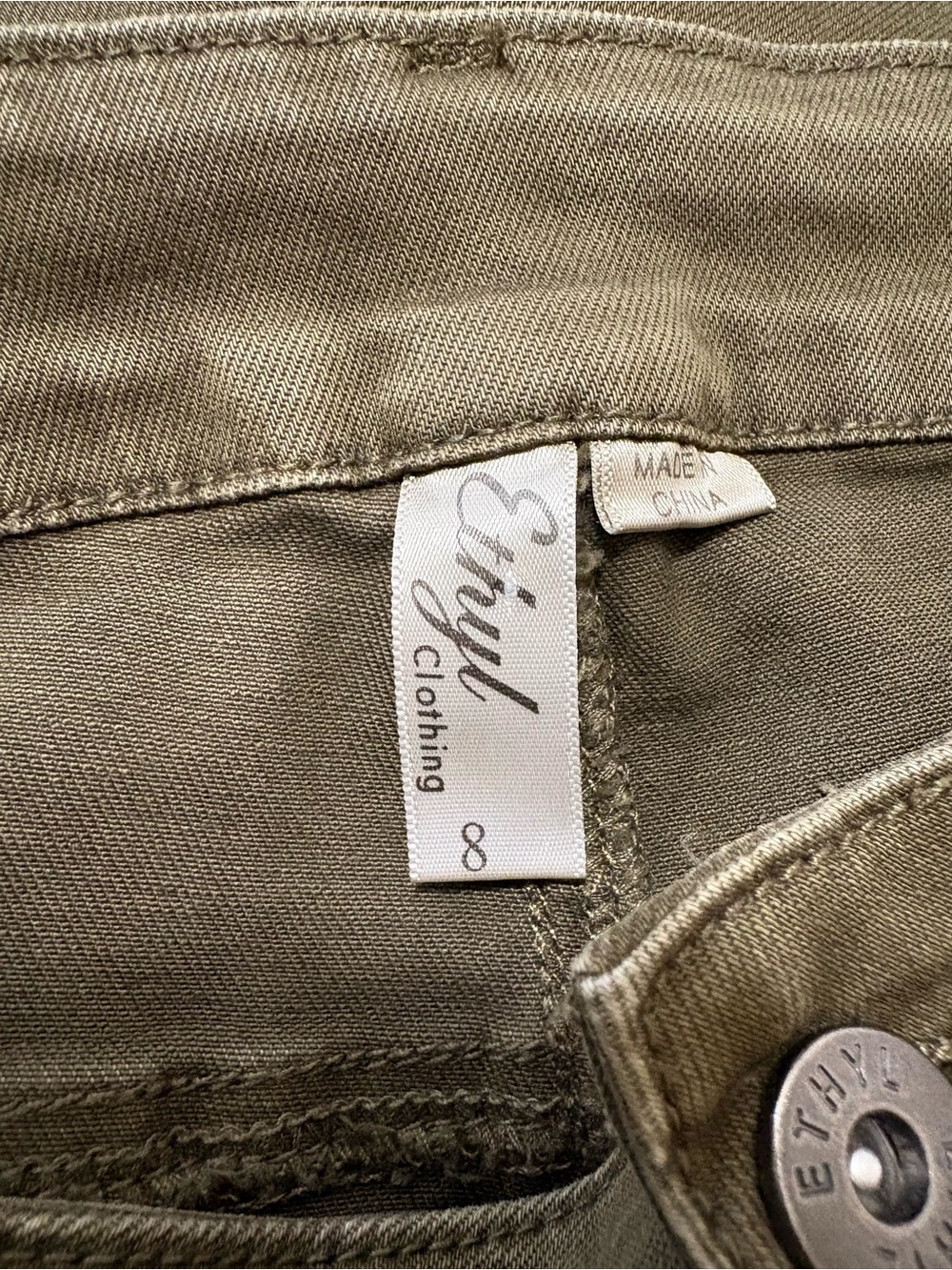 Ethyl Clothing Olive Jeans With Detailed Hem Size 8 - Picture 5 of 6
